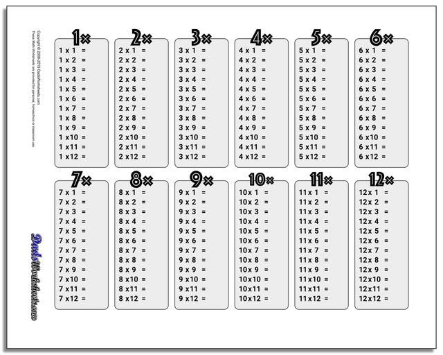 Multiplication Table Worksheet