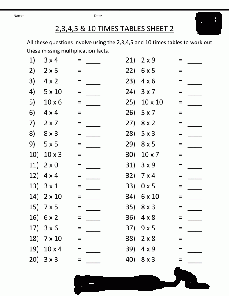 Free Printable Multiplication Chart Table Worksheet For Kids