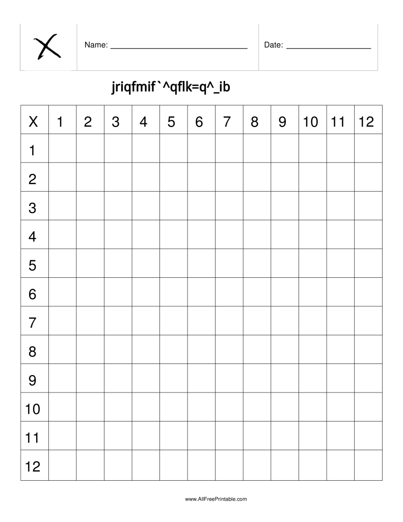 Free Printable Blank Multiplication Chart Table Template PDF