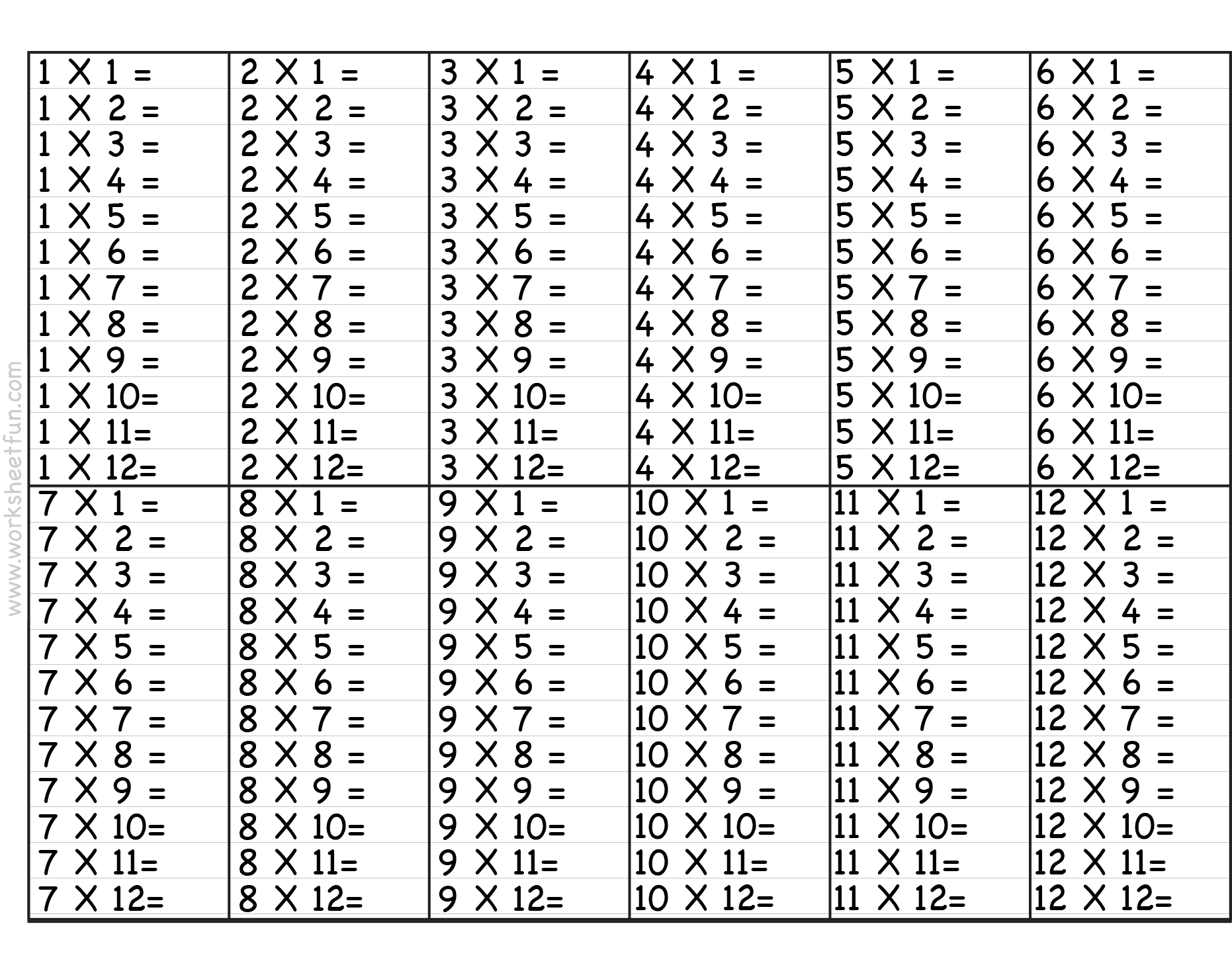 multiplication table worksheet