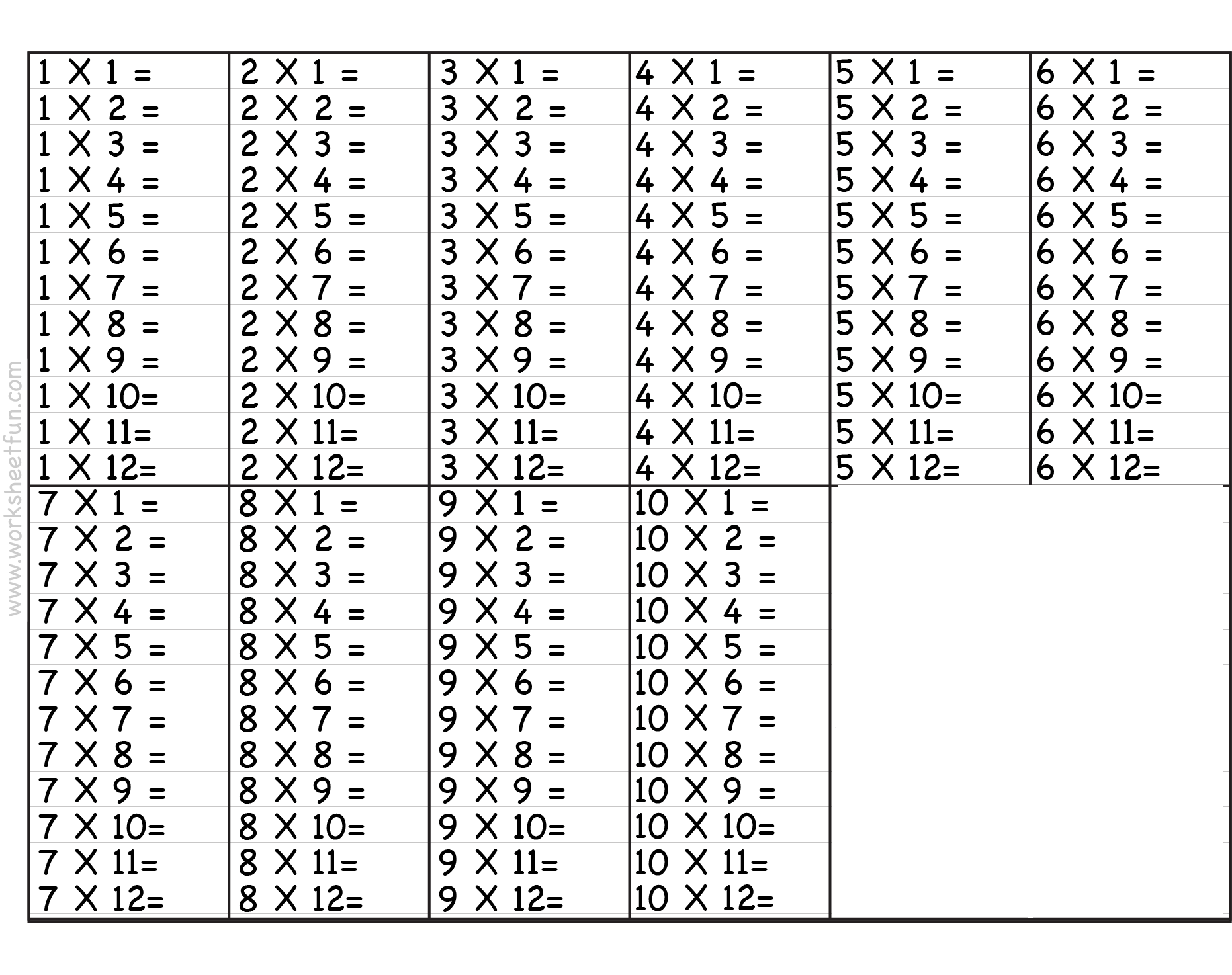 Free Printable Multiplication Table Chart 110 PDF