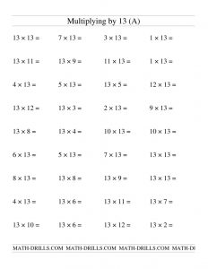 13 Times Multiplication Table Worksheet