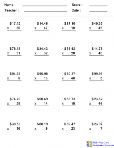 Multiplying-Money-Worksheets | Multiplication Table