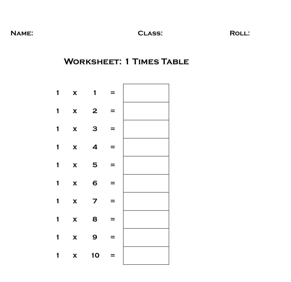 Multiplication Chart 1 Blank