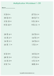 Free Printable Blank Multiplication Table Chart Template PDF