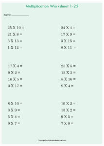 Free Printable Multiplication Chart Table Worksheet For Kids