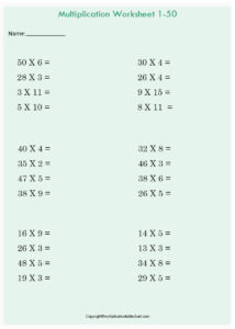 Free Printable Blank Multiplication Chart Table Template PDF