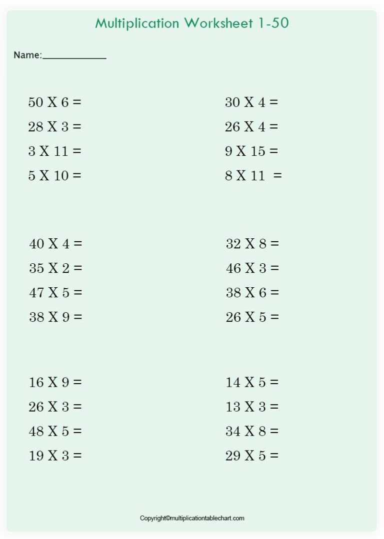  Free Printable Blank Multiplication Chart Table Template PDF