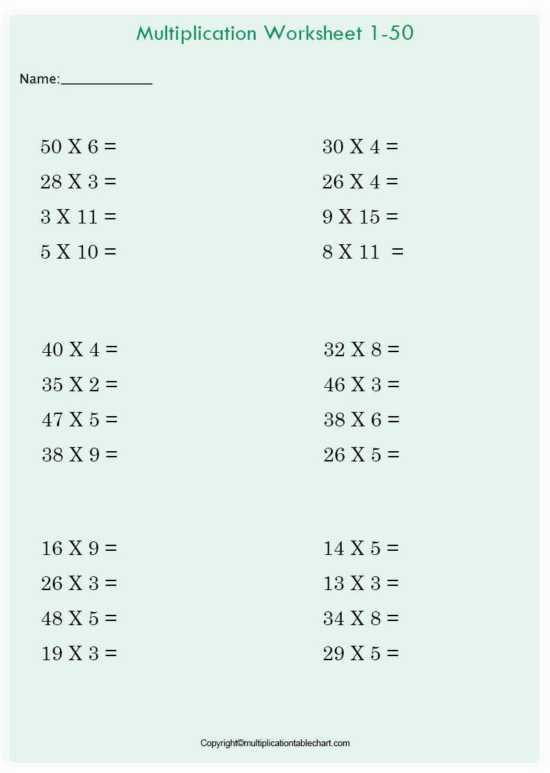 Blank Multiplication Table Worksheet