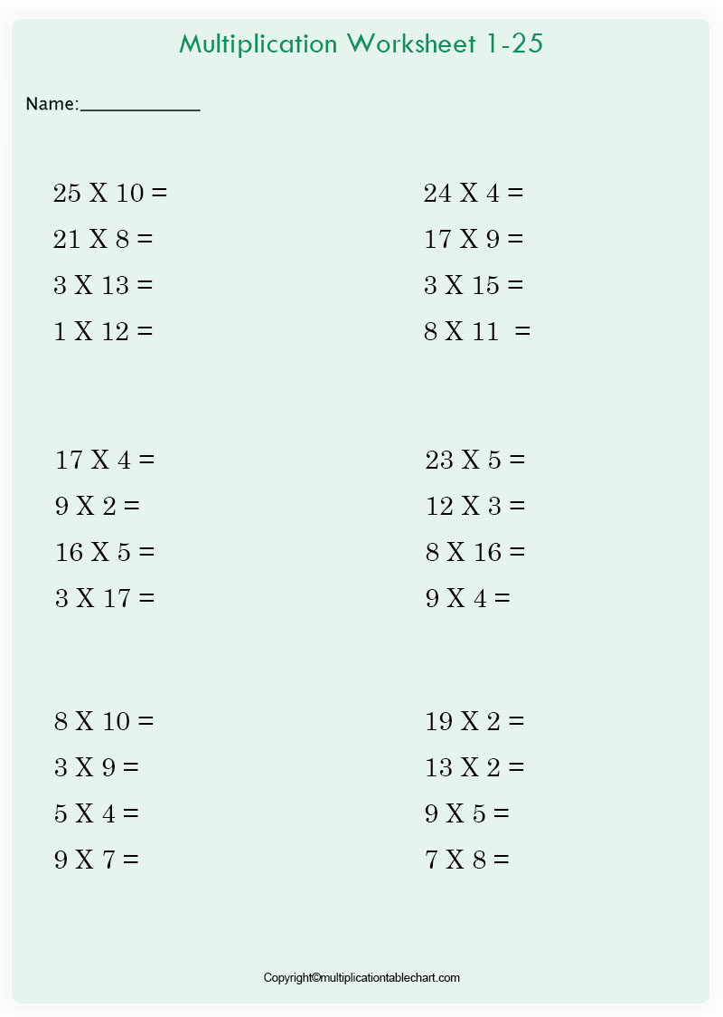 Multiplication Table Worksheet For Kids Multiplication Table