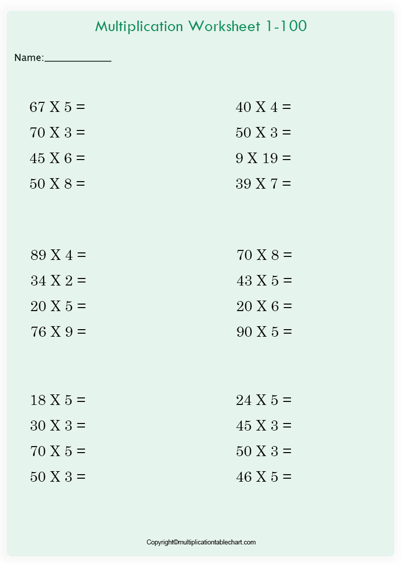Blank Multiplication worksheet