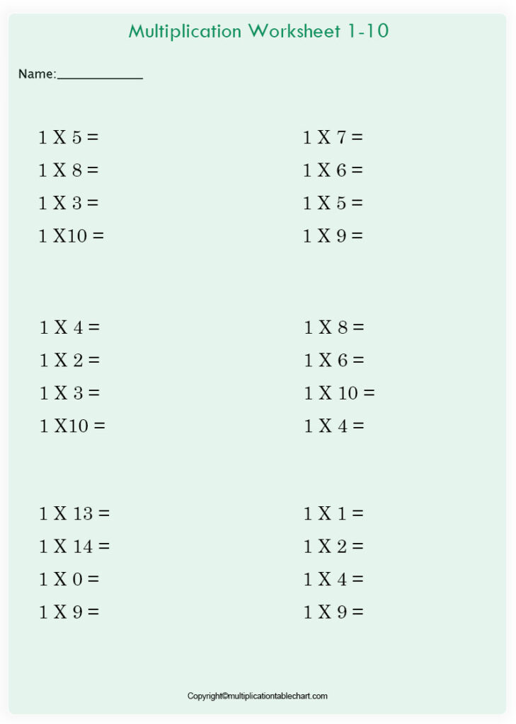 Multiplication Chart Worksheet