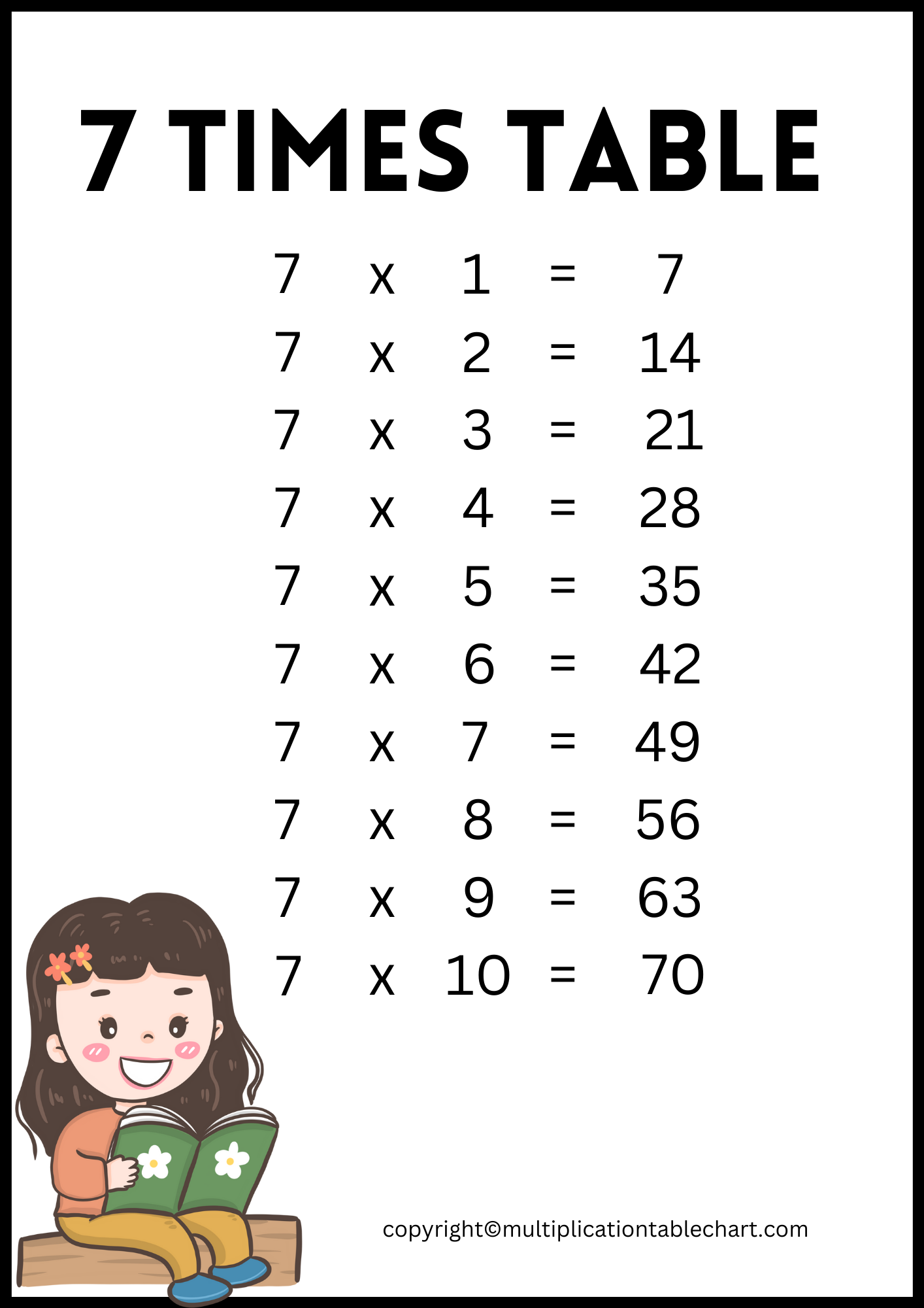 7 Times Table [7 Multiplication Table] Printable Chart