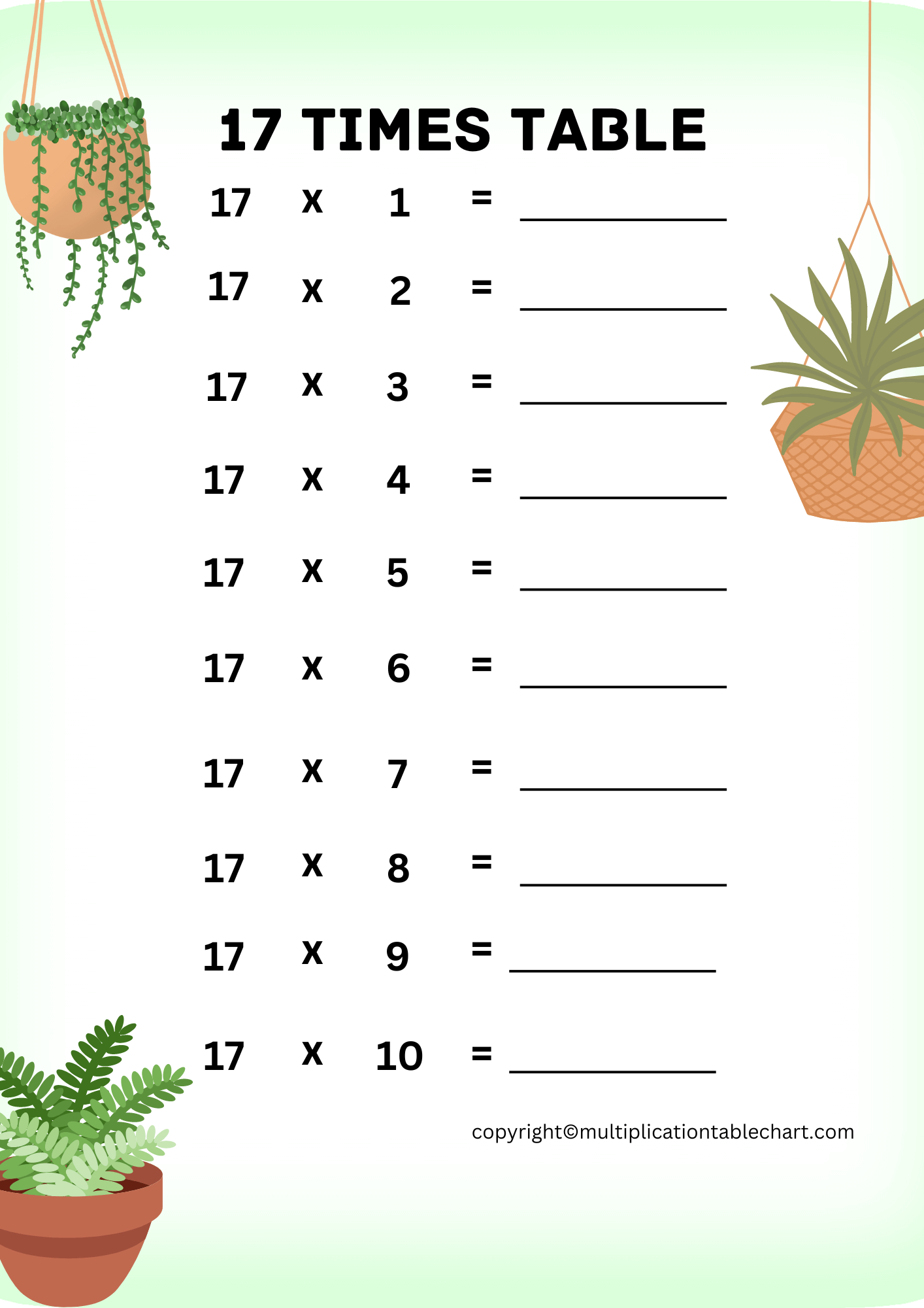 17 Times Table Worksheet Pdf Multiplication Table