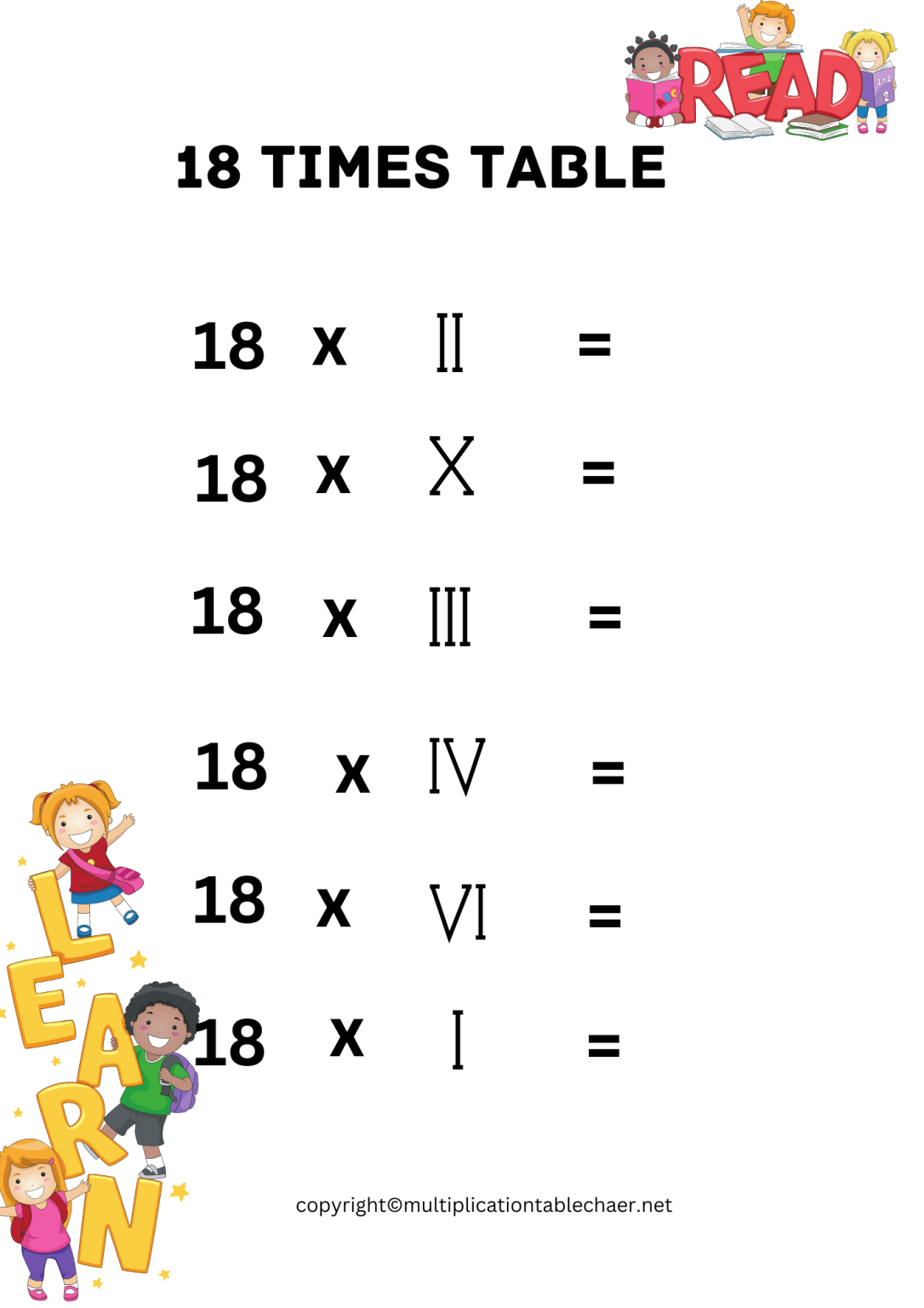 18 Times Table Worksheet [18 Multiplication Table] Free PDF