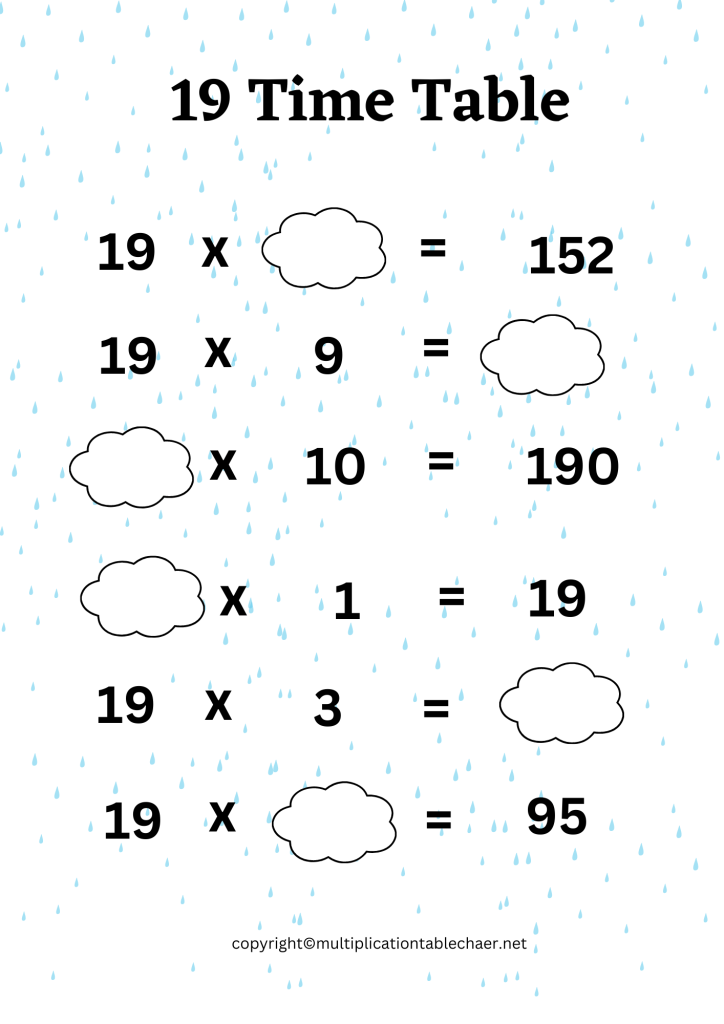 19 Times Table Worksheet PDF