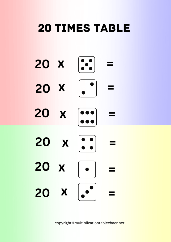 20 Times Table Worksheet PDF