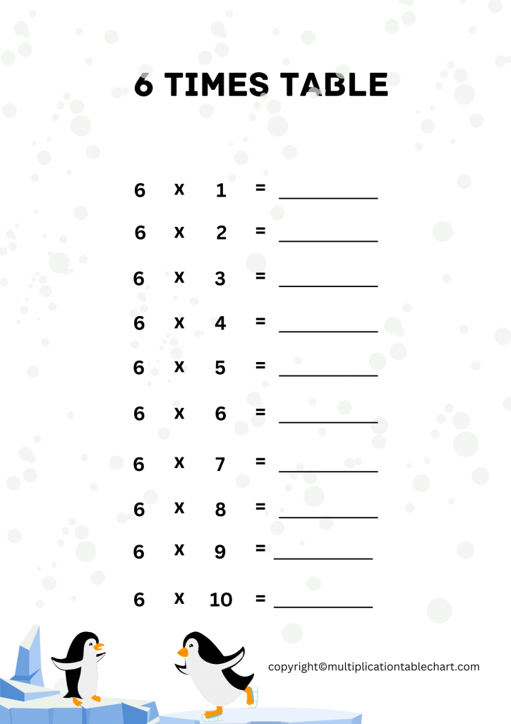 6 Times Table Worksheet PDF