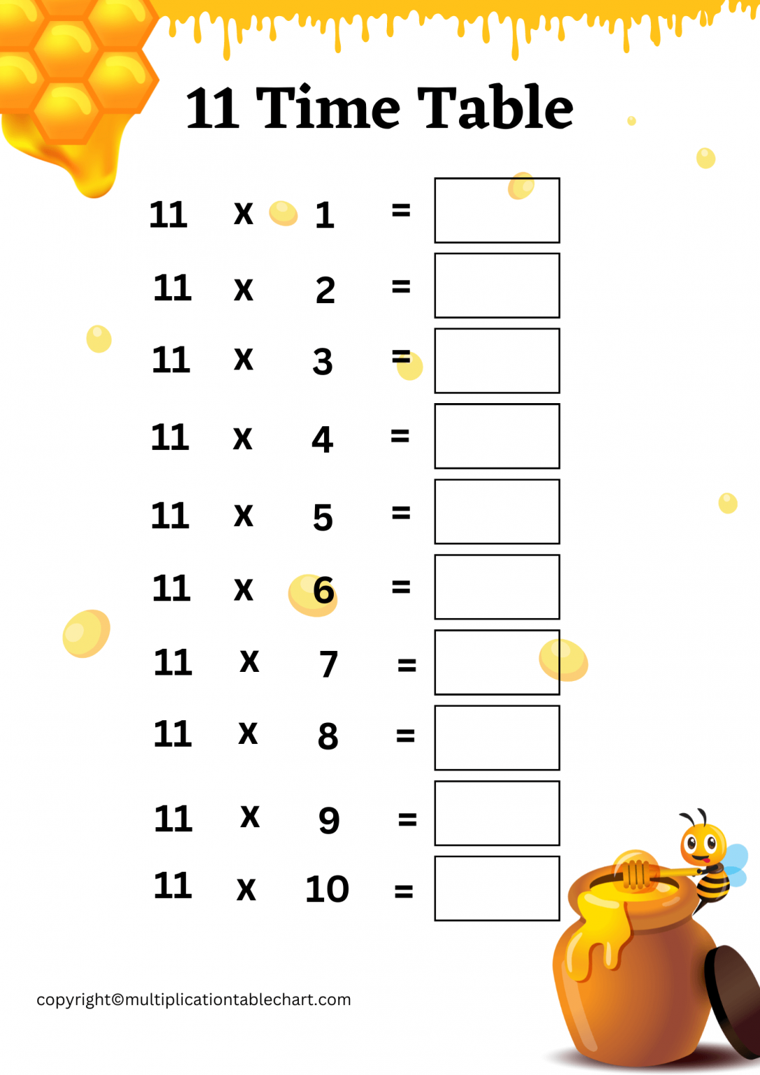 11 Times Table Worksheet 11 Multiplication Table Free Pdf 0440