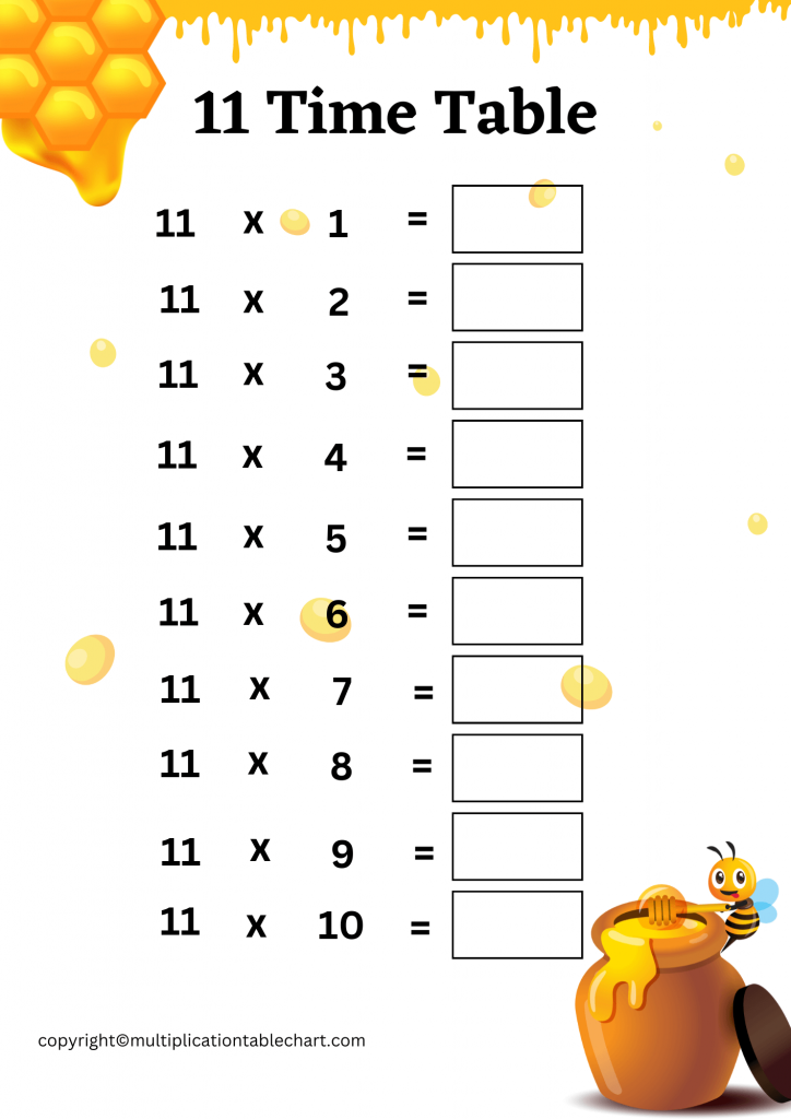 11 Times Table Worksheet 11 Multiplication Table Free PDF