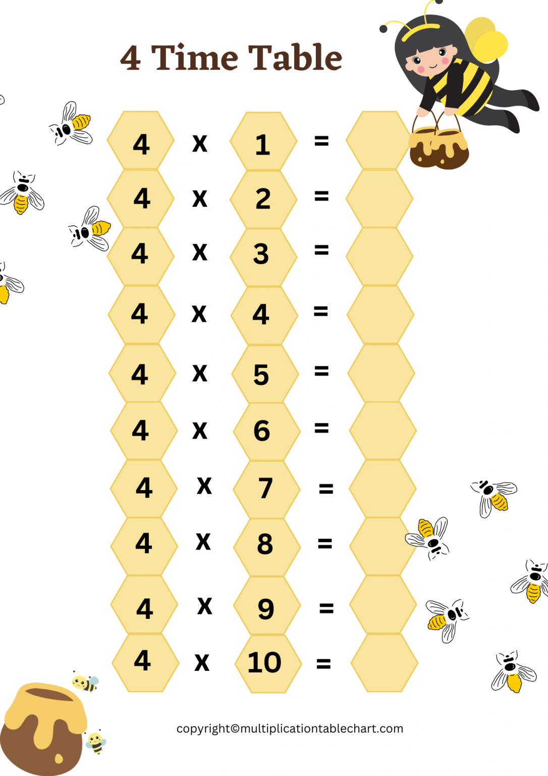 4 times table worksheet online