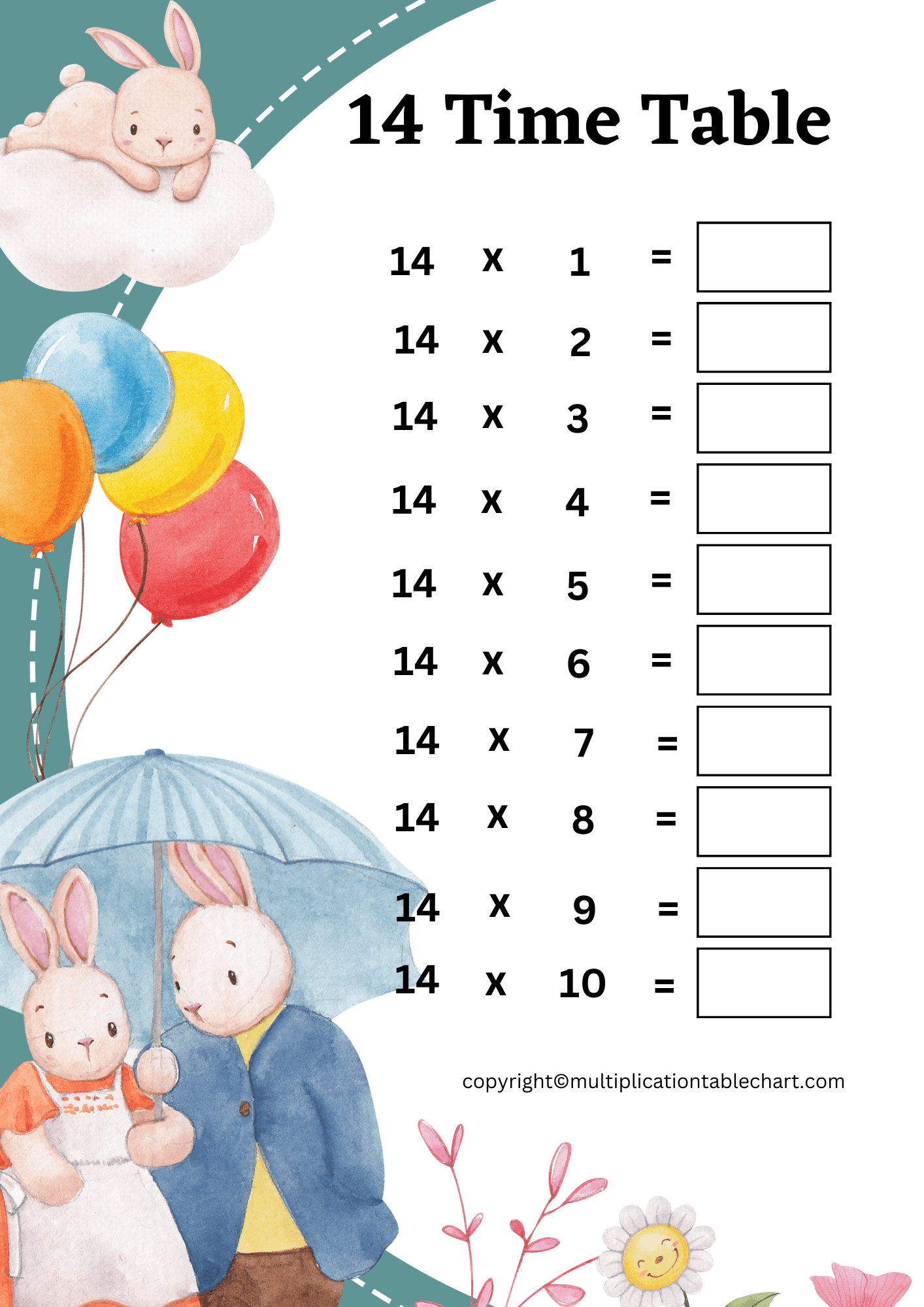 14 Times Table Worksheet | Multiplication Table