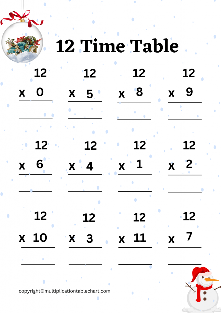Free 12 Multiplication Chart Worksheets
