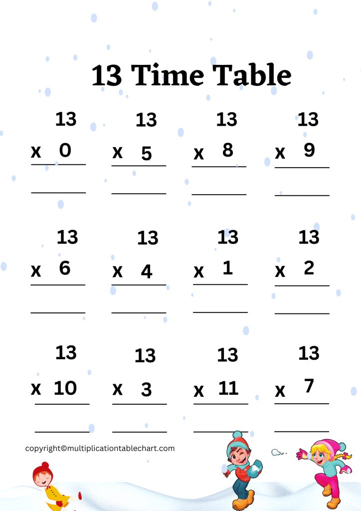 13 Multiplication Table Worksheet