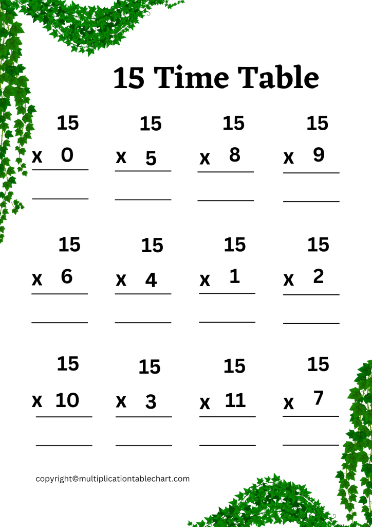 Free 15 Multiplication Chart Worksheets