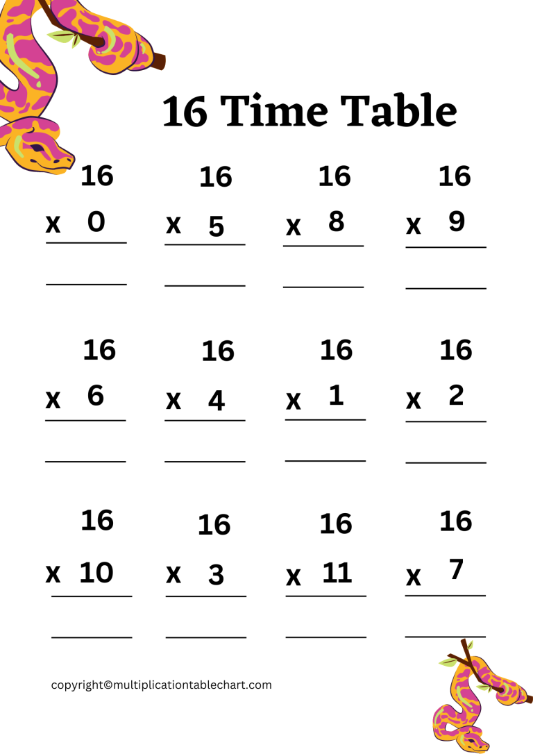 Free 16 Multiplication Chart Worksheets | Multiplication Table