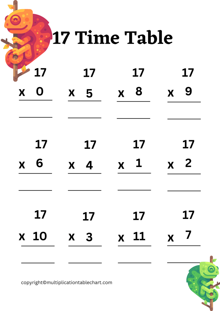 Free 17 Multiplication Chart Worksheets