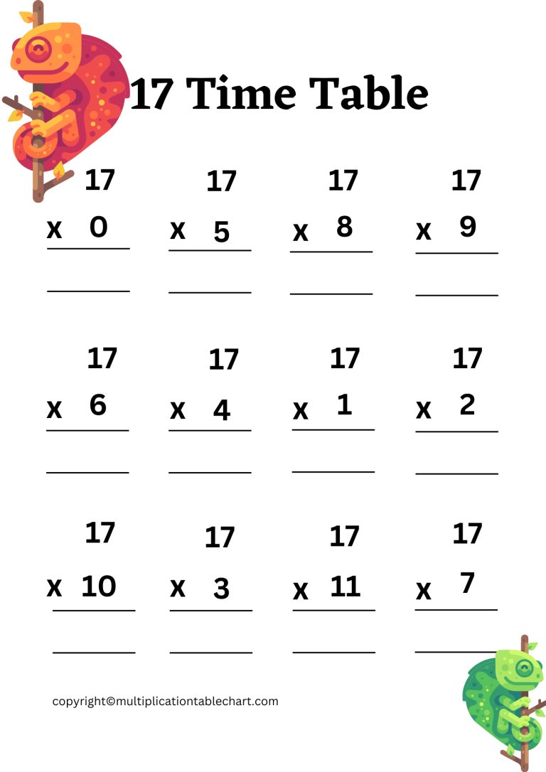 17 Times Table Worksheet | Multiplication Table