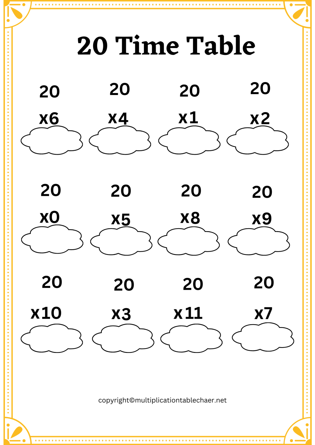table 2 to 20 worksheet