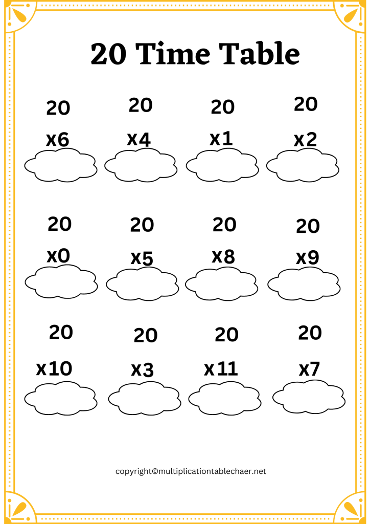 Free 20 Multiplication Chart Worksheets