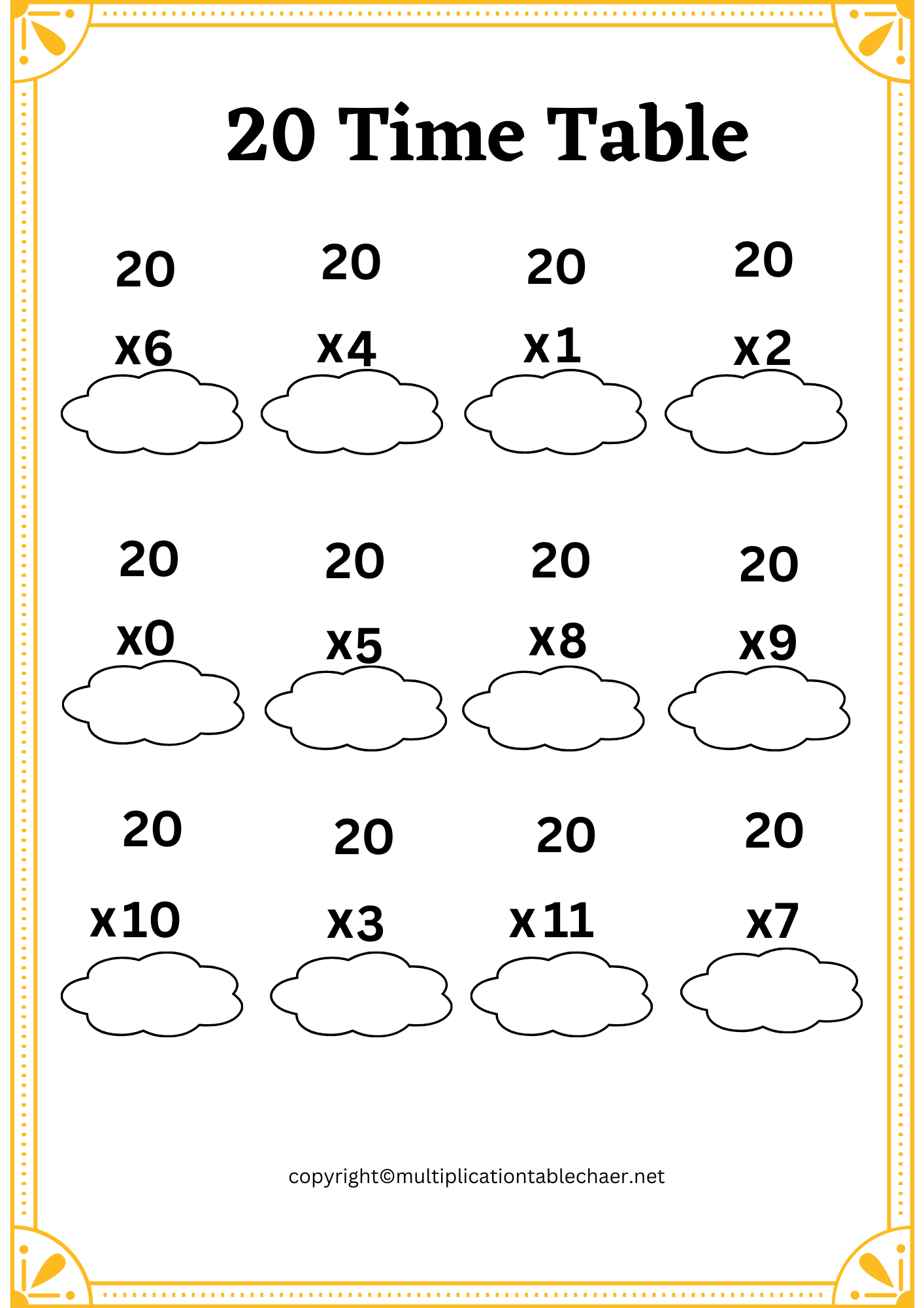 20 times 20 multiplication chart