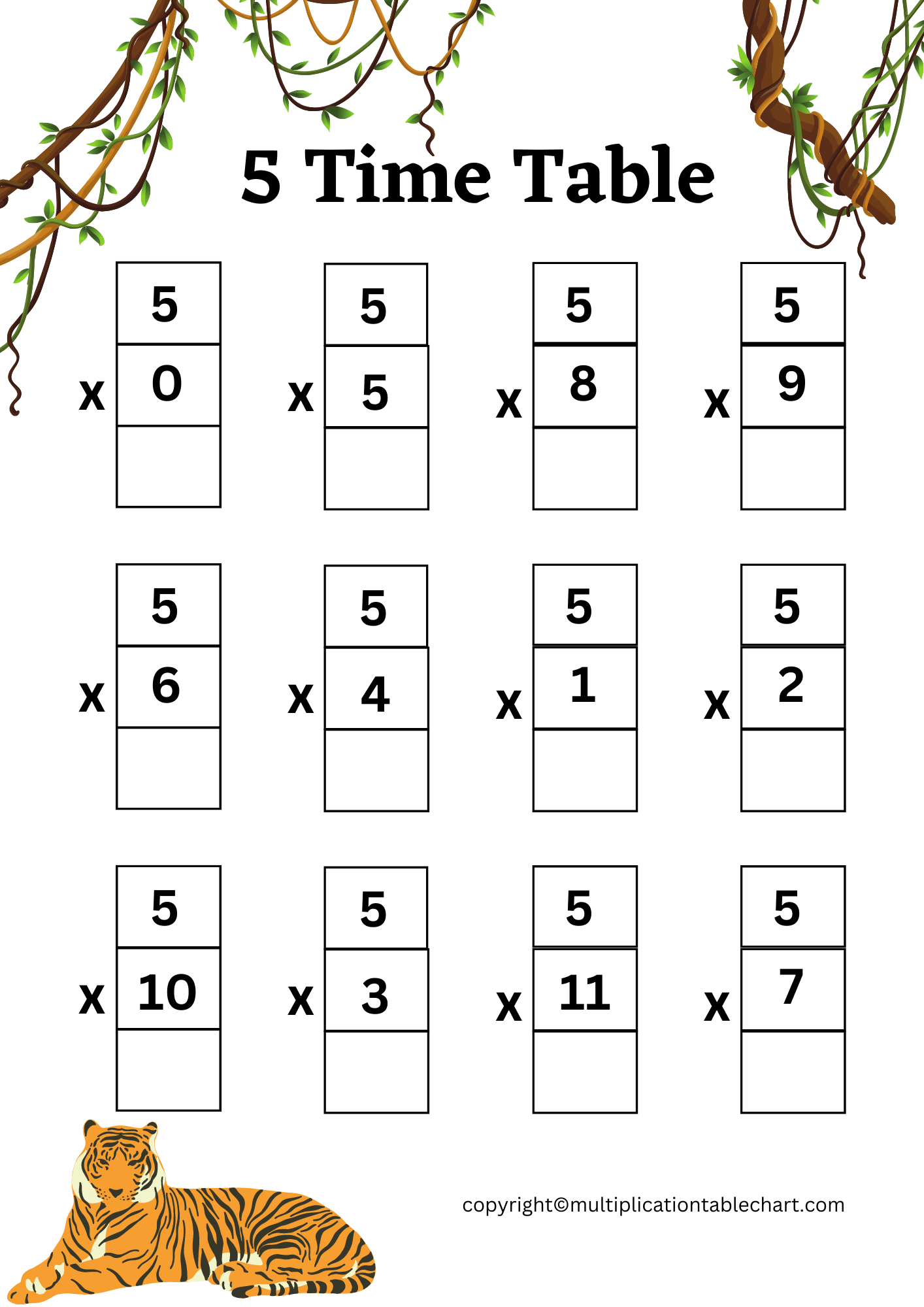 Free 5 Multiplication Chart Worksheets Multiplication Table