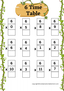 6 Times Table Worksheet [6 Multiplication Table] Free PDF