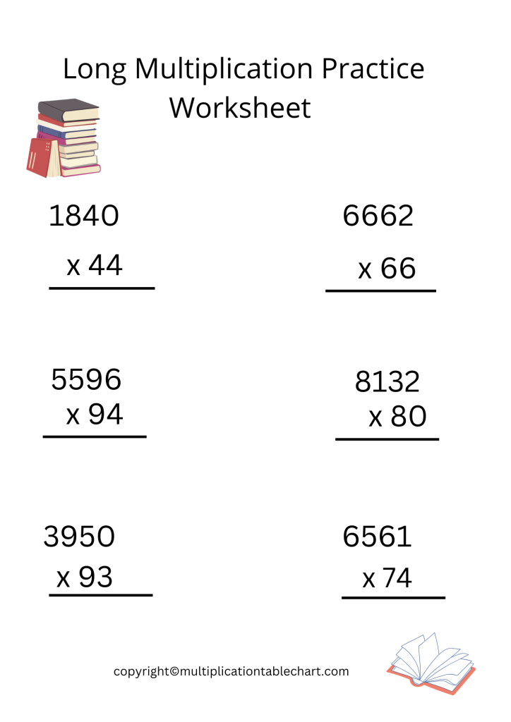 Long Multiplication Practice Worksheet