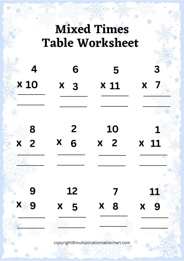 Mixed Times Tables Worksheets 1-12 PDF