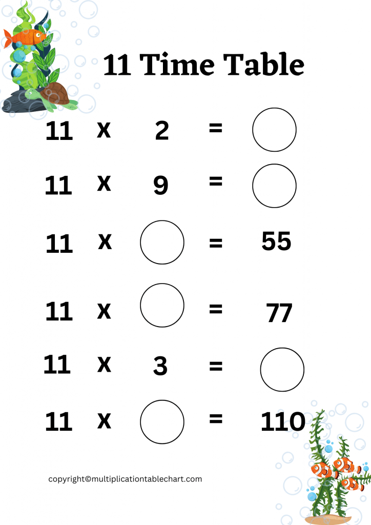 Printable 11 Multiplication Table Worksheet