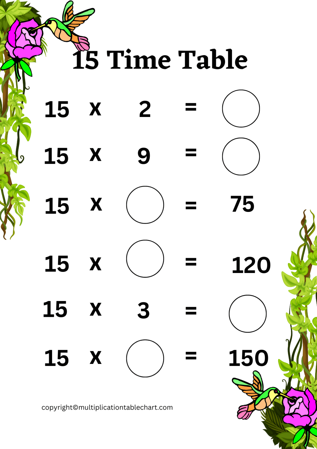 15 Times Table Worksheet [15 Multiplication Table] Free PDF