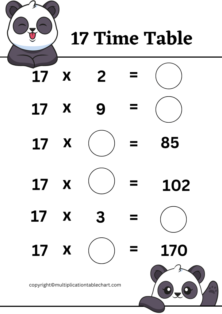 Printable 17 Multiplication Table Worksheet