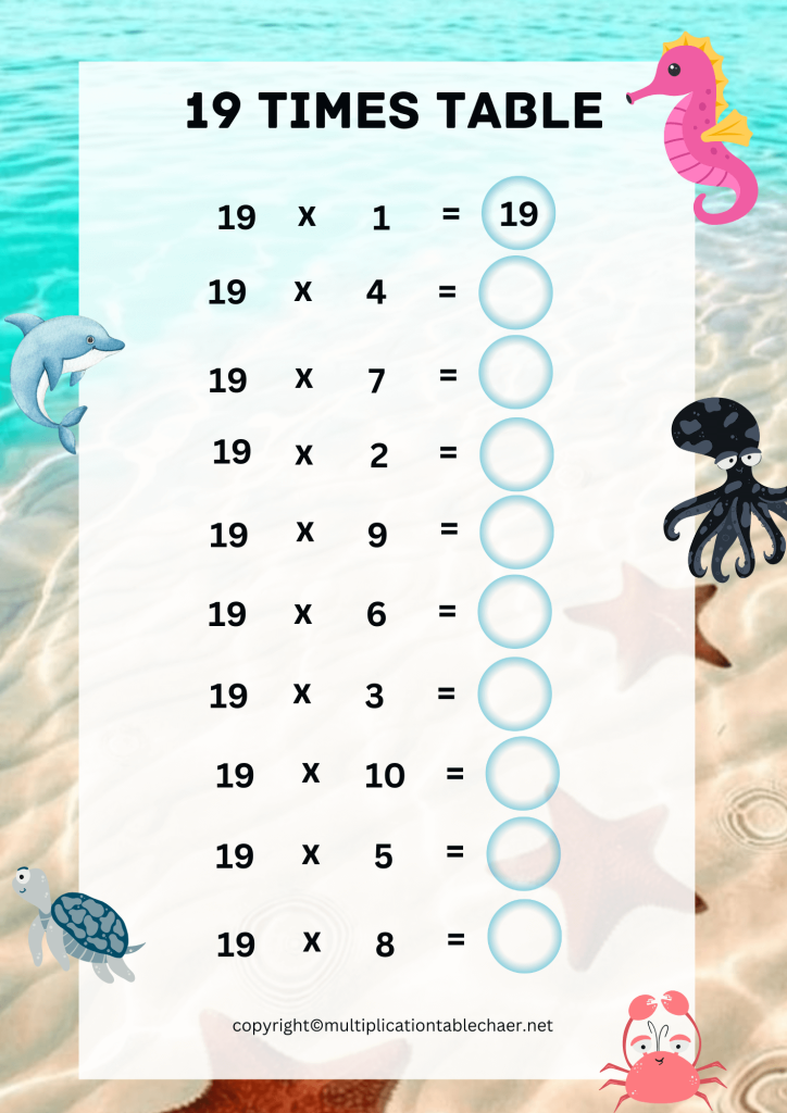 Printable 19 Multiplication Table Worksheet
