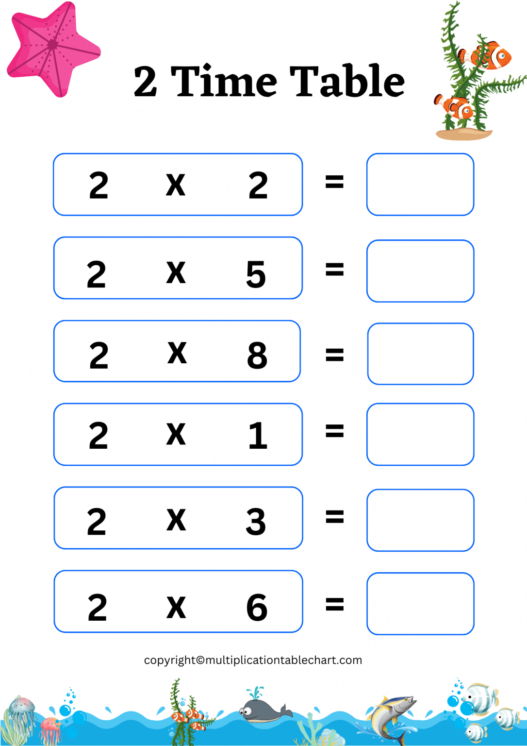 Printable 2 Multiplication Table Worksheet 