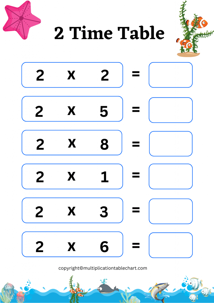 Printable 2 Multiplication Table Worksheet