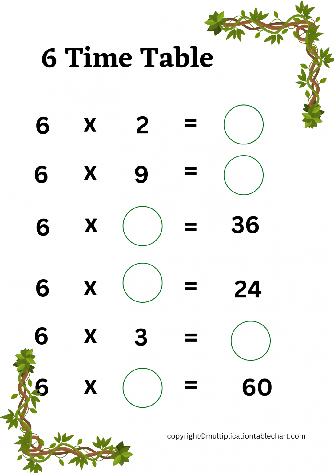 Printable 6 Multiplication Table Worksheet | Multiplication Table