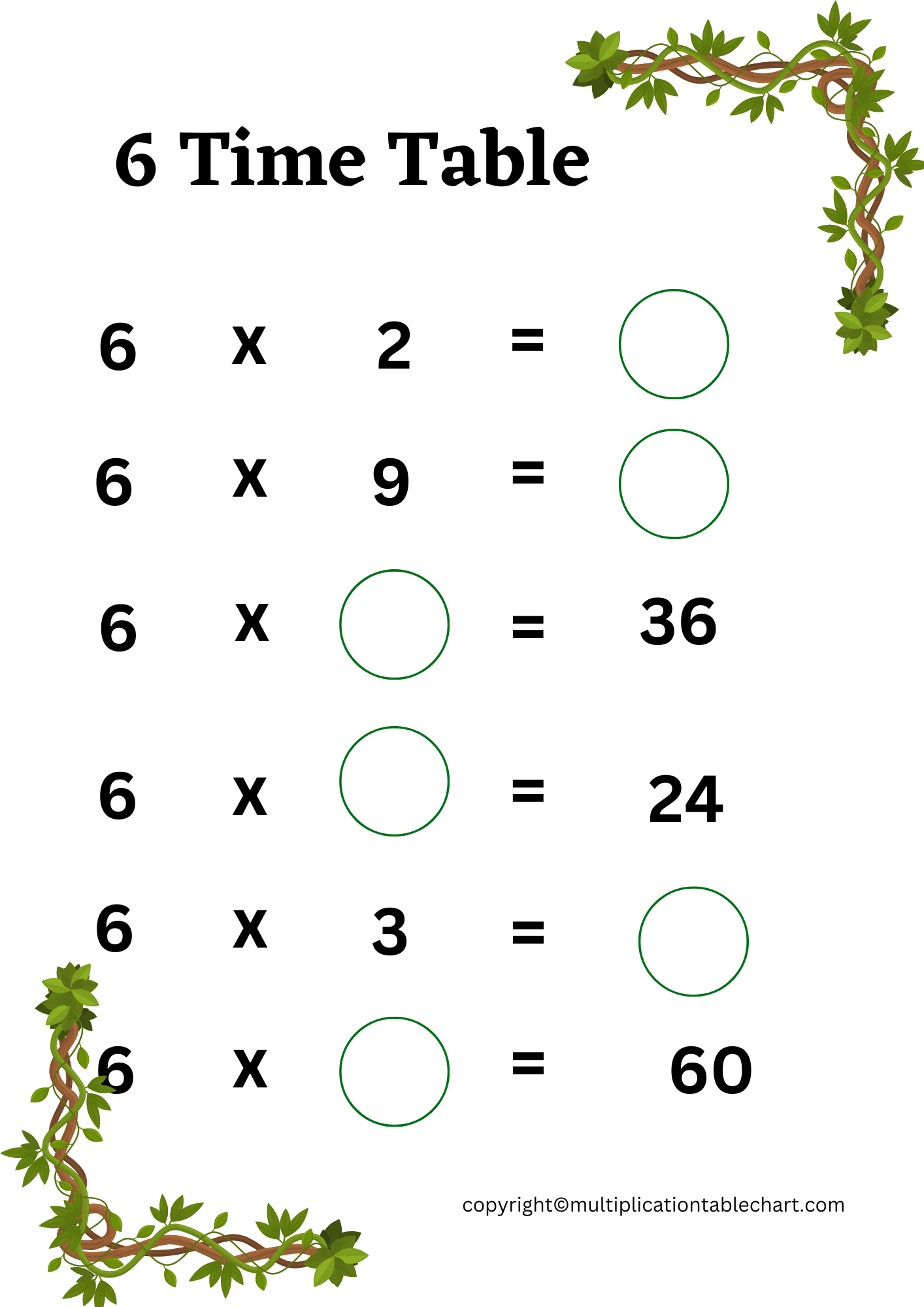 Printable 6 Multiplication Table Worksheet Multiplication Table