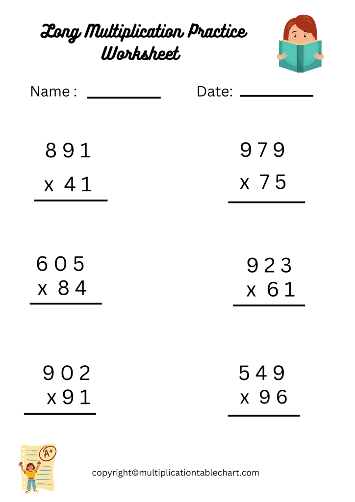 Printable Grade 5 Long Multiplication Worksheets