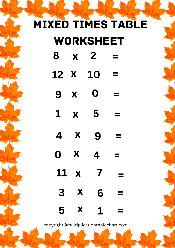 Printable Mixed Multiplication Tables Worksheet