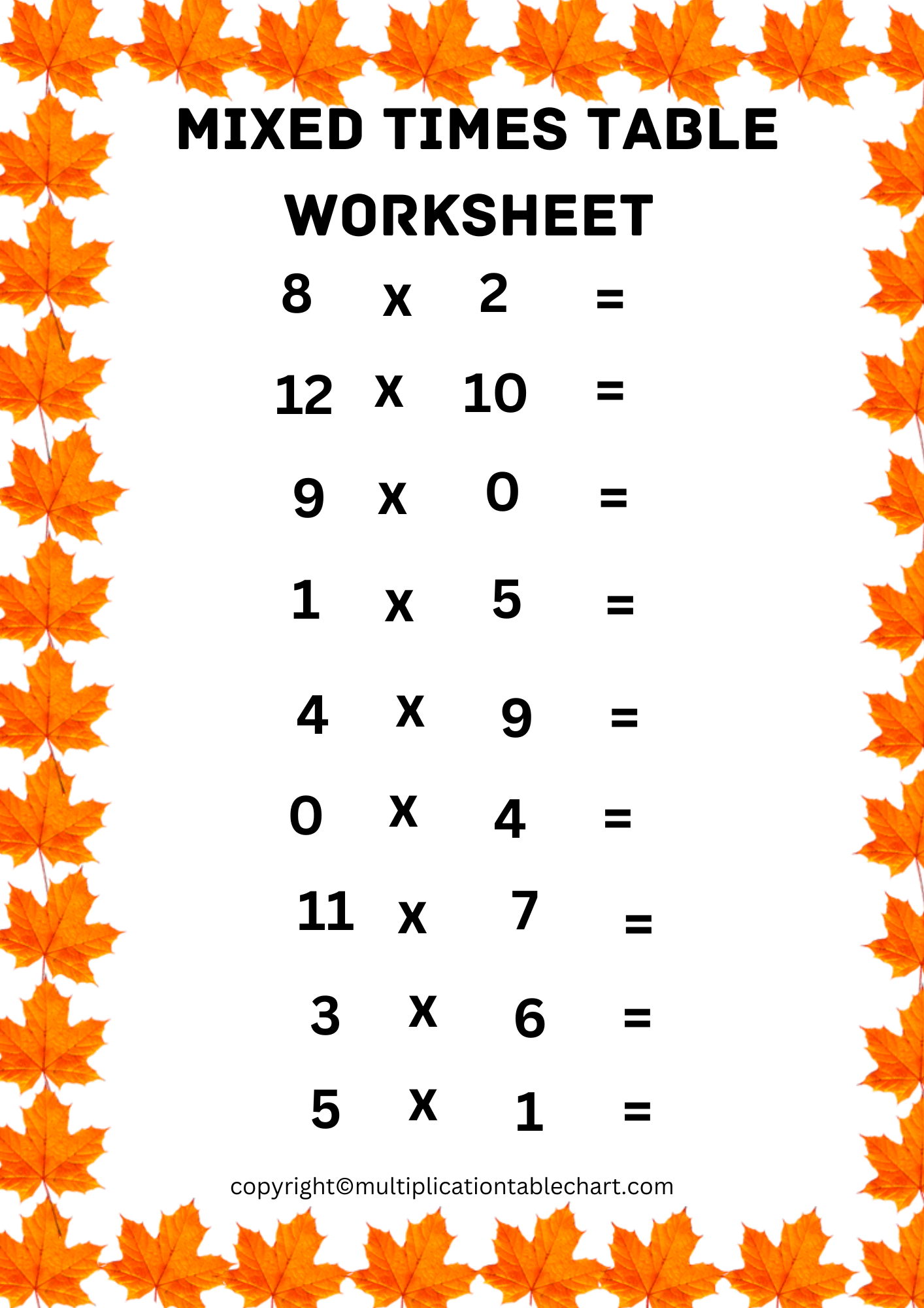 Mixed Times Tables Worksheets Free Printable Multiplication Table